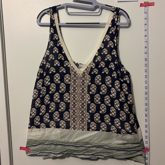 Zara Tops - Zara Collection cotton Navy and Cream Patterned Women's sequin tank top Large